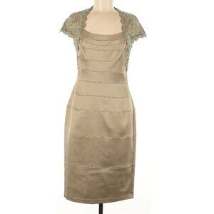 Tadashi Shoji Champagne Embellished Lace Sequin Sheath Formal Cocktail Dress